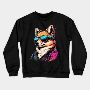 Synthwave/Retrowave neon SHIBA with Glasses Crewneck Sweatshirt